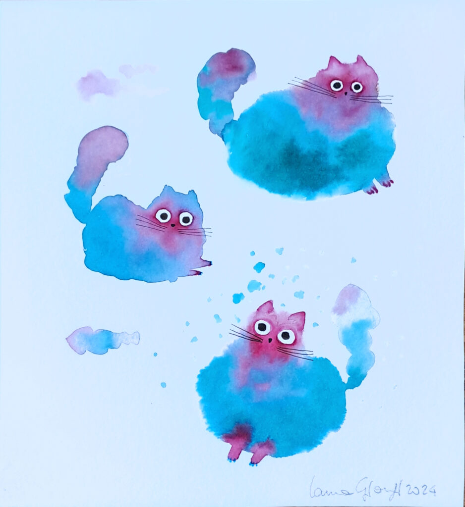 three cats 20x20 cm - watercolor on paper